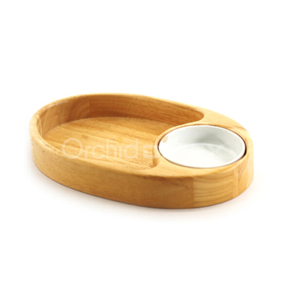 Wood Long Tray W/Ceramic Dish