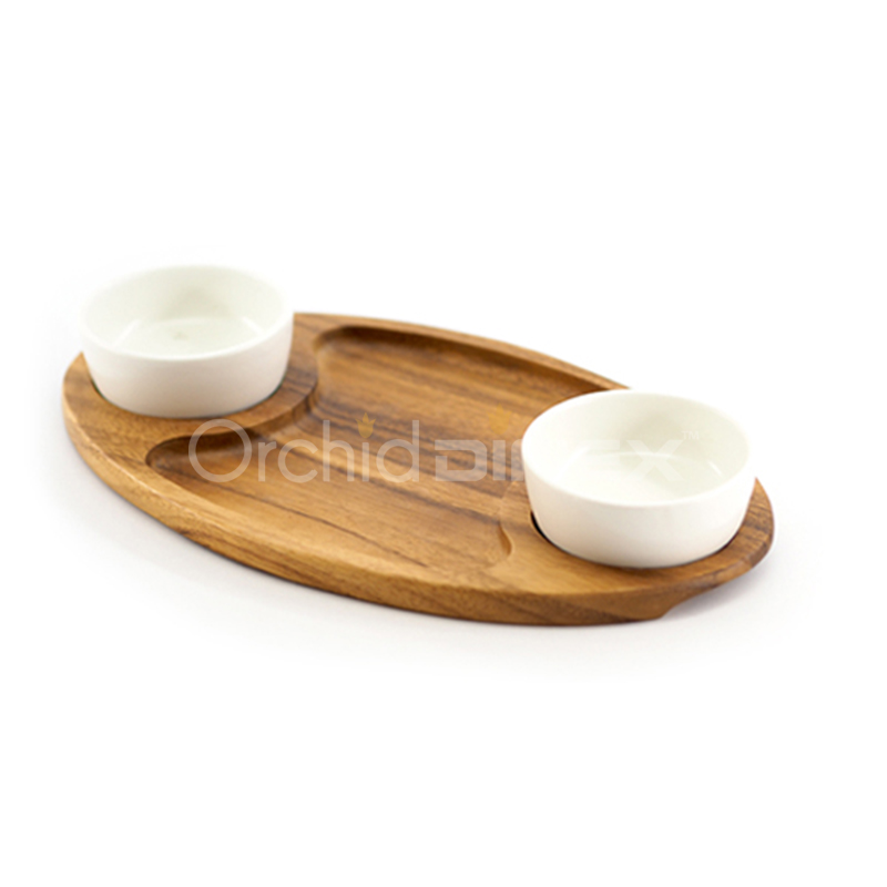 Wood Chip And Dip W/Ceramic Dish