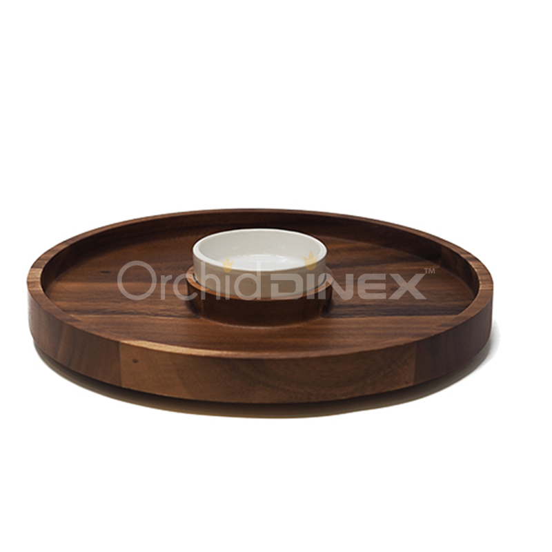 Lazy Susan with Wooden Base W/Dish
