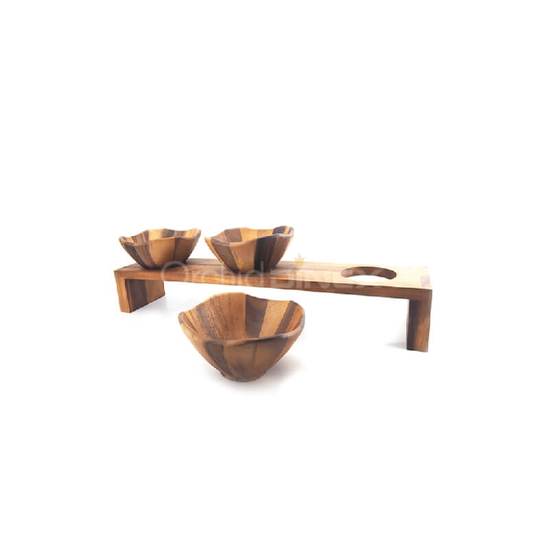 wooden bowls and stand
